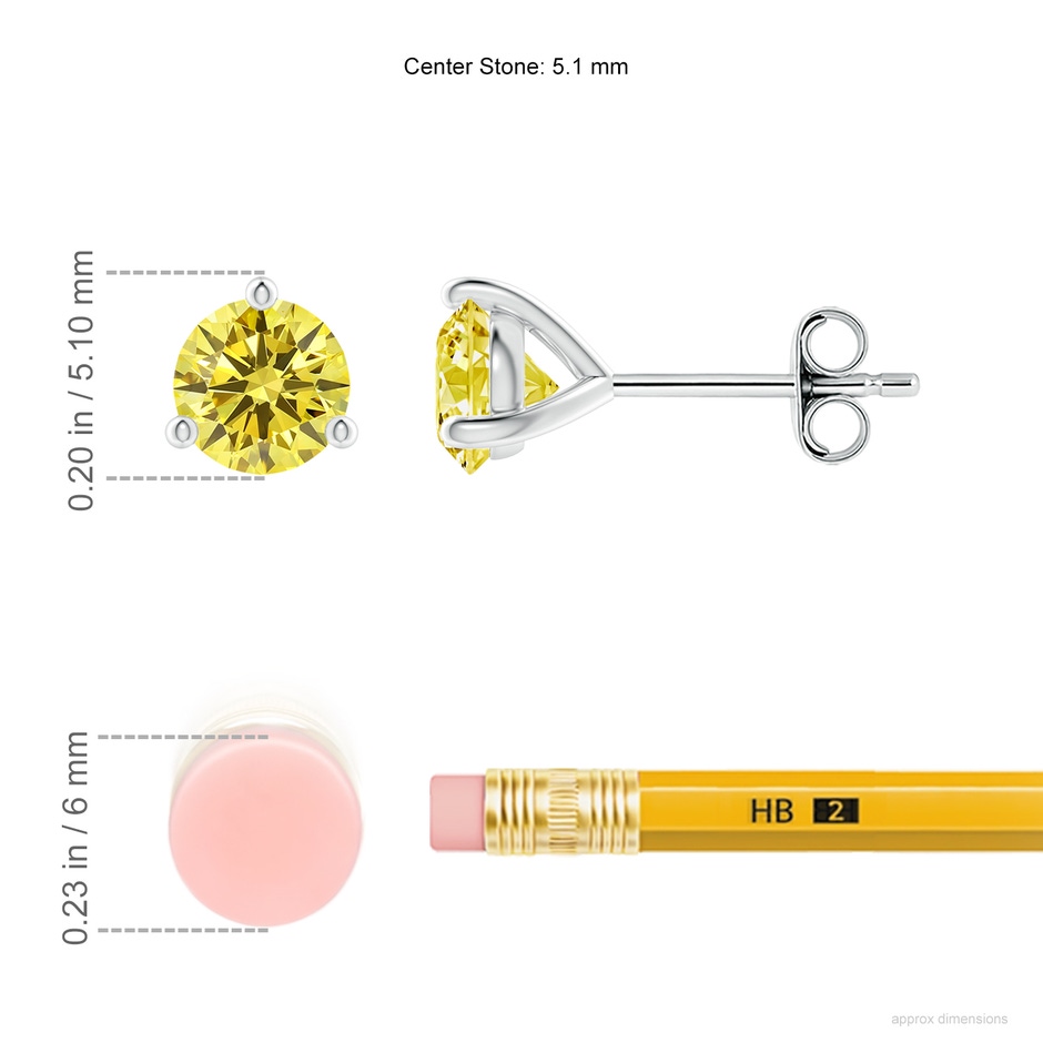 5.1mm Labgrown Prong-Set Round Lab-Grown Fancy Intense Yellow Diamond Martini Stud Earrings in P950 Platinum ruler