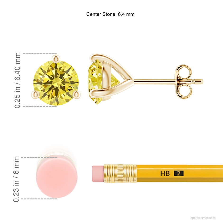 6.4mm Labgrown Prong-Set Round Lab-Grown Fancy Intense Yellow Diamond Martini Stud Earrings in Yellow Gold ruler