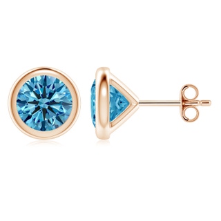 6.4mm Labgrown Bezel-Set Lab-Grown Fancy Intense Blue Diamond Martini Stud Earrings in 10K Rose Gold