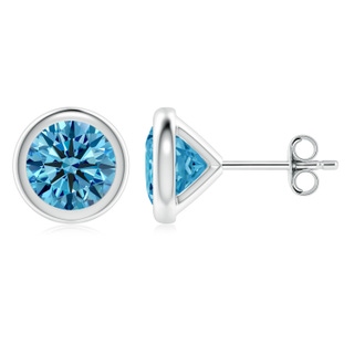 6.4mm Labgrown Bezel-Set Lab-Grown Fancy Intense Blue Diamond Martini Stud Earrings in P950 Platinum