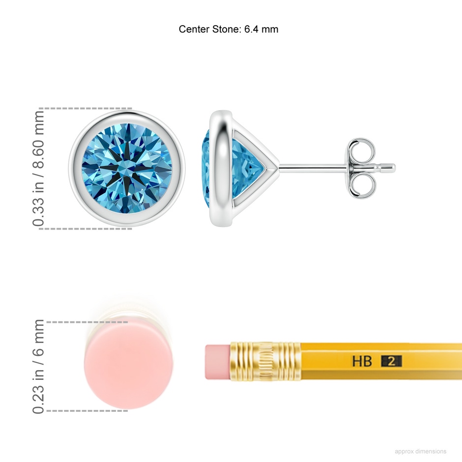 6.4mm Labgrown Bezel-Set Lab-Grown Fancy Intense Blue Diamond Martini Stud Earrings in P950 Platinum ruler