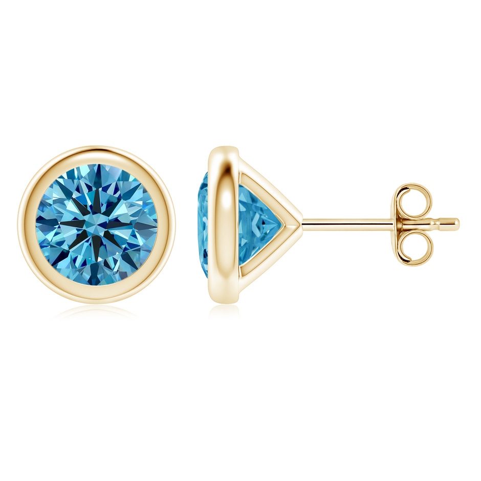 6.4mm Labgrown Bezel-Set Lab-Grown Fancy Intense Blue Diamond Martini Stud Earrings in Yellow Gold 