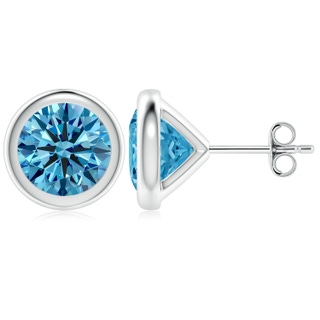 7.4mm Labgrown Bezel-Set Lab-Grown Fancy Intense Blue Diamond Martini Stud Earrings in P950 Platinum