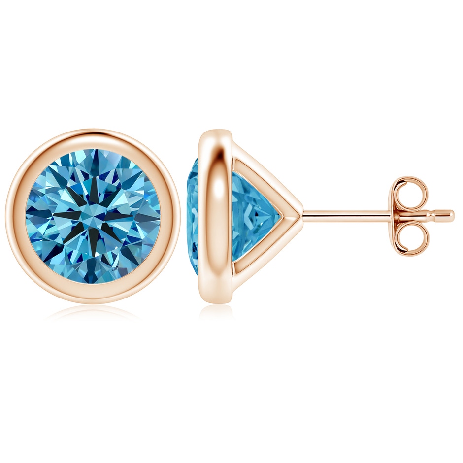 7.4mm Labgrown Bezel-Set Lab-Grown Fancy Intense Blue Diamond Martini Stud Earrings in Rose Gold 