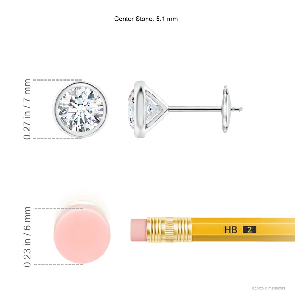 5.1mm FGVS Lab-Grown Bezel-Set Diamond Martini Stud Earrings in 18K White Gold ruler
