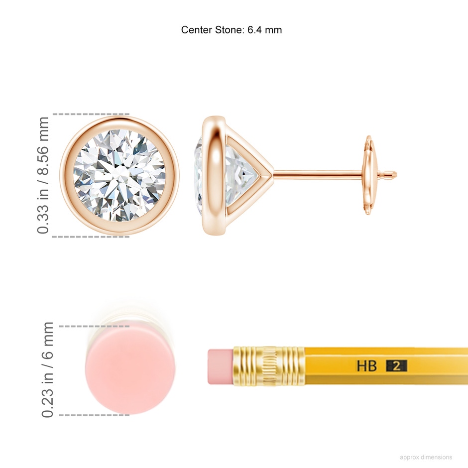 6.4mm FGVS Lab-Grown Bezel-Set Diamond Martini Stud Earrings in Rose Gold ruler