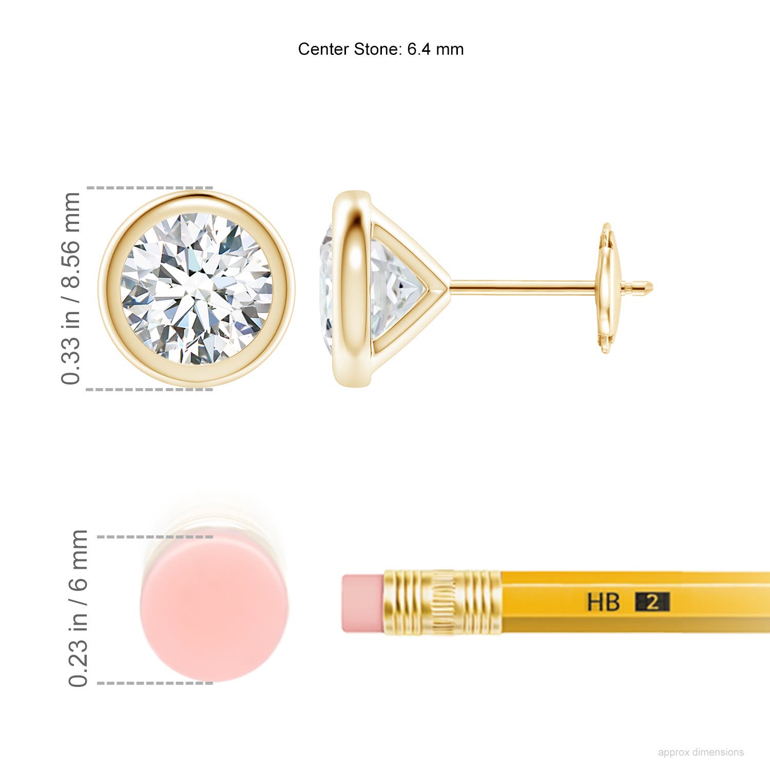 6.4mm FGVS Lab-Grown Bezel-Set Diamond Martini Stud Earrings in Yellow Gold - ruler