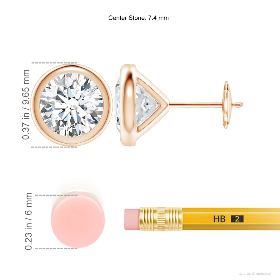7.4mm FGVS Lab-Grown Bezel-Set Diamond Martini Stud Earrings in 18K Rose Gold ruler