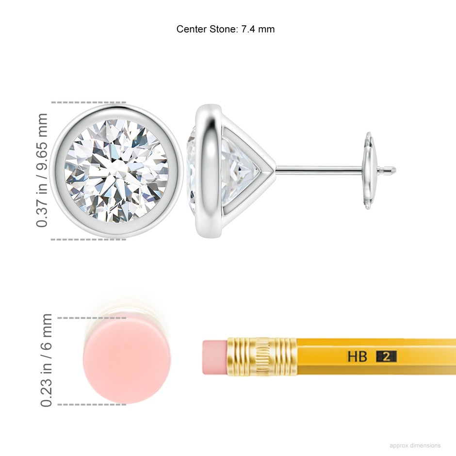 7.4mm FGVS Lab-Grown Bezel-Set Diamond Martini Stud Earrings in 18K White Gold ruler
