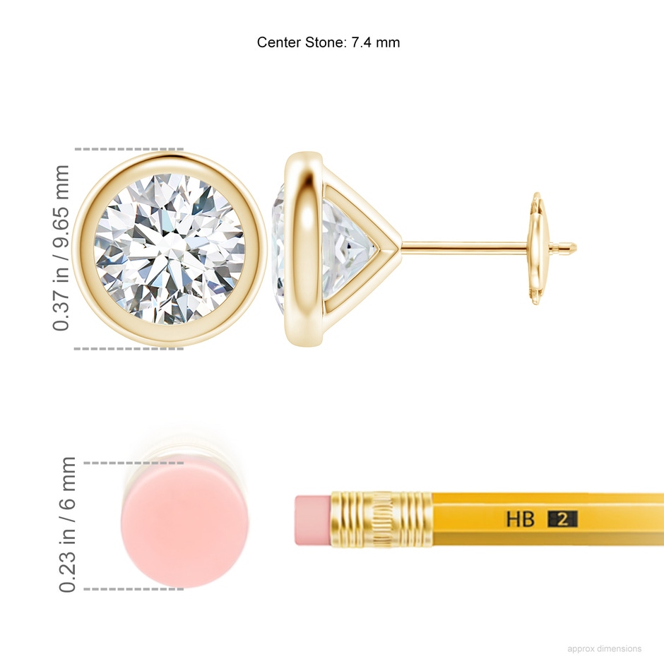 7.4mm FGVS Lab-Grown Bezel-Set Diamond Martini Stud Earrings in Yellow Gold ruler
