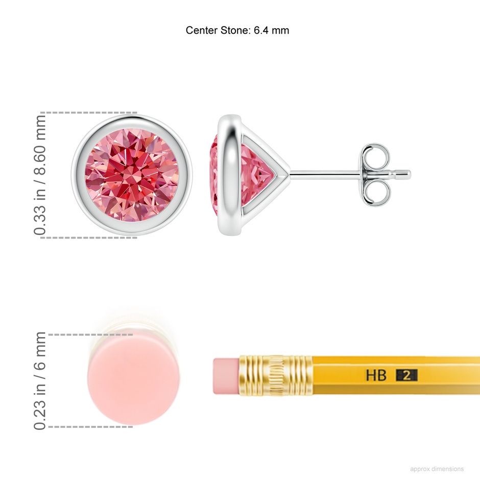 6.4mm Labgrown Bezel-Set Lab-Grown Fancy Intense Pink Diamond Martini Stud Earrings in White Gold ruler