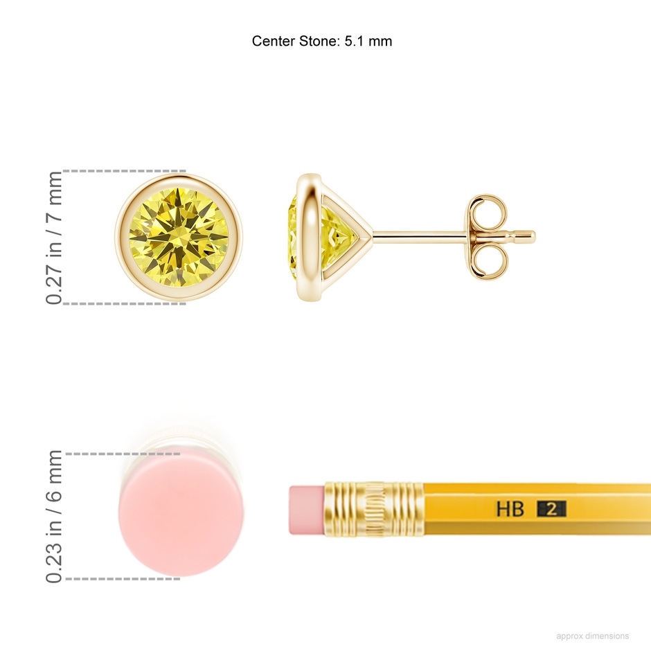 5.1mm Labgrown Bezel-Set Lab-Grown Fancy Intense Yellow Diamond Martini Stud Earrings in Yellow Gold ruler