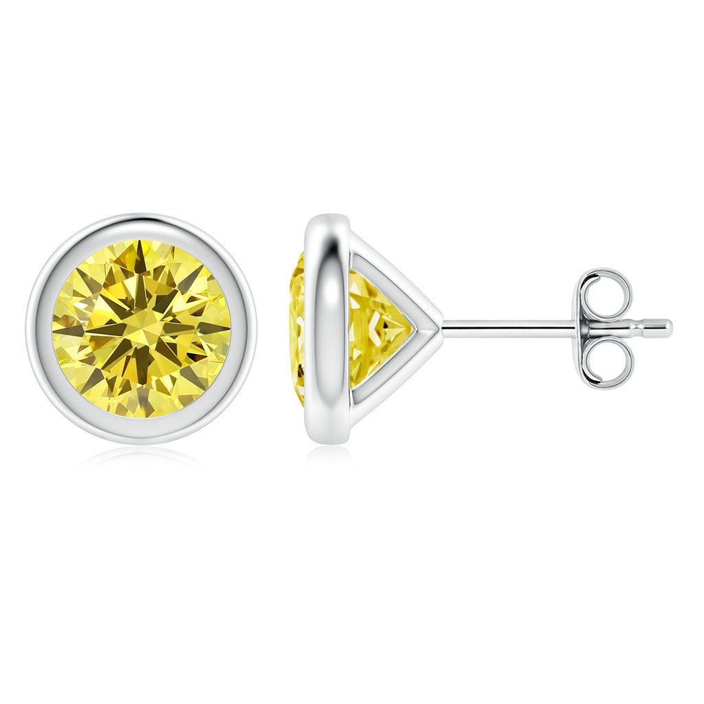 6.4mm Labgrown Bezel-Set Lab-Grown Fancy Intense Yellow Diamond Martini Stud Earrings in White Gold