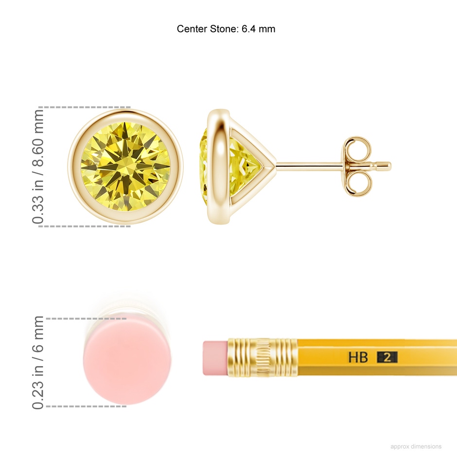 6.4mm Labgrown Bezel-Set Lab-Grown Fancy Intense Yellow Diamond Martini Stud Earrings in Yellow Gold ruler