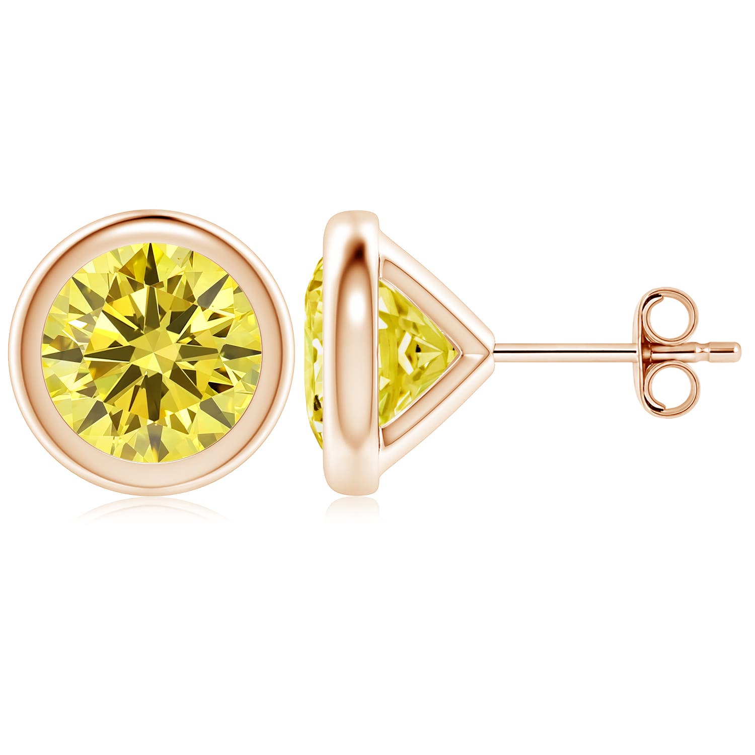 7.4mm Labgrown Bezel-Set Lab-Grown Fancy Intense Yellow Diamond Martini Stud Earrings in 18K Rose Gold