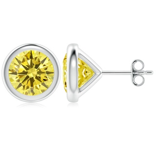 7.4mm Labgrown Bezel-Set Lab-Grown Fancy Intense Yellow Diamond Martini Stud Earrings in P950 Platinum