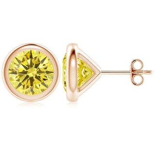 7.4mm Labgrown Bezel-Set Lab-Grown Fancy Intense Yellow Diamond Martini Stud Earrings in Rose Gold