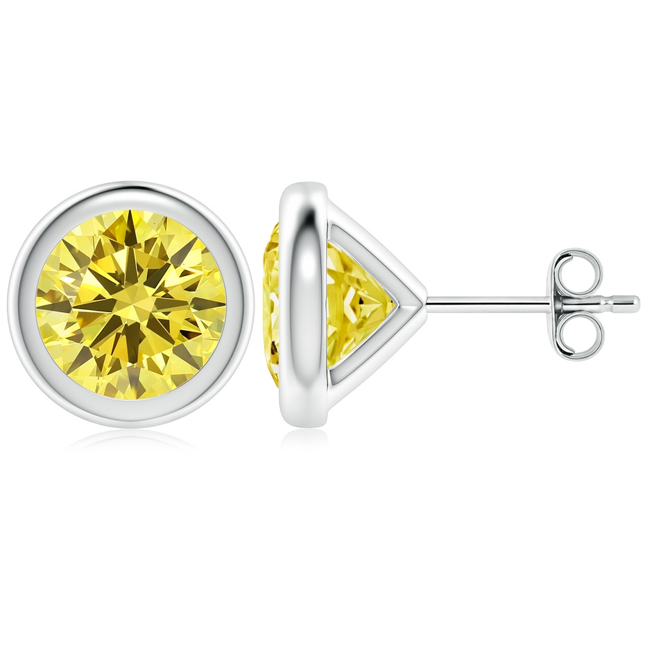 7.4mm Labgrown Bezel-Set Lab-Grown Fancy Intense Yellow Diamond Martini Stud Earrings in White Gold 