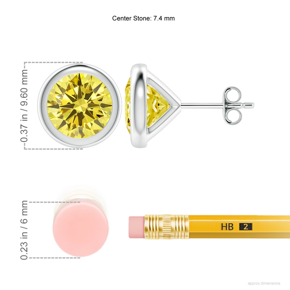 7.4mm Labgrown Bezel-Set Lab-Grown Fancy Intense Yellow Diamond Martini Stud Earrings in White Gold ruler