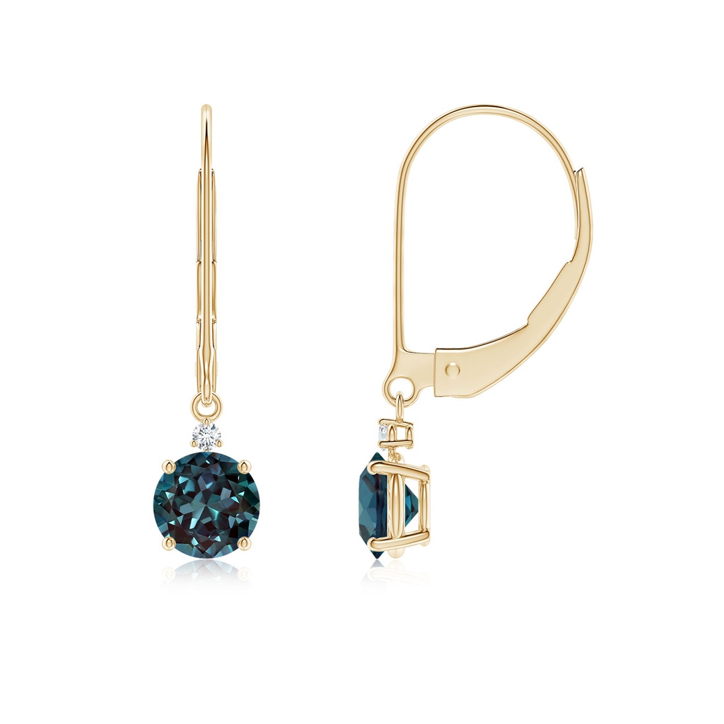 5mm Labgrown Lab-Grown Alexandrite and Diamond Leverback Drop Earrings in Yellow Gold