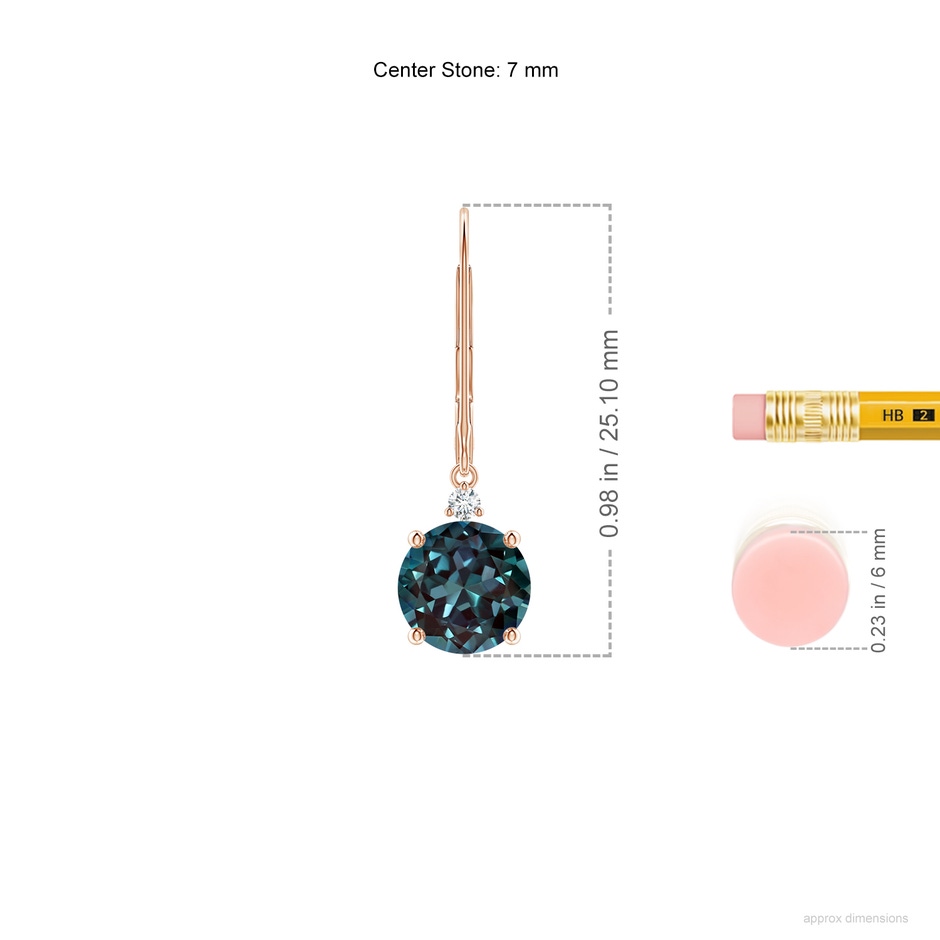 7mm Labgrown Lab-Grown Alexandrite and Diamond Leverback Drop Earrings in Rose Gold ruler