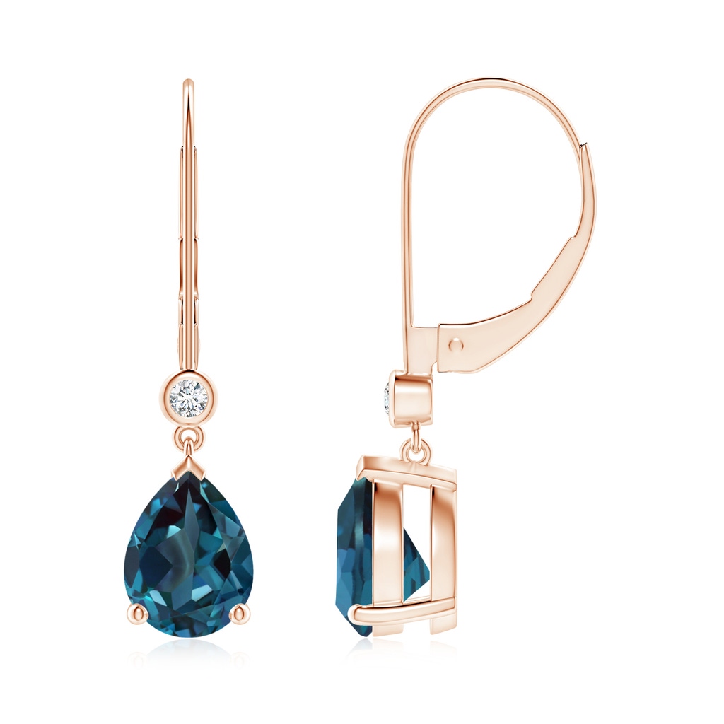 8x6mm Labgrown Pear-Shaped Lab-Grown Alexandrite Leverback Drop Earrings with Diamond in Rose Gold