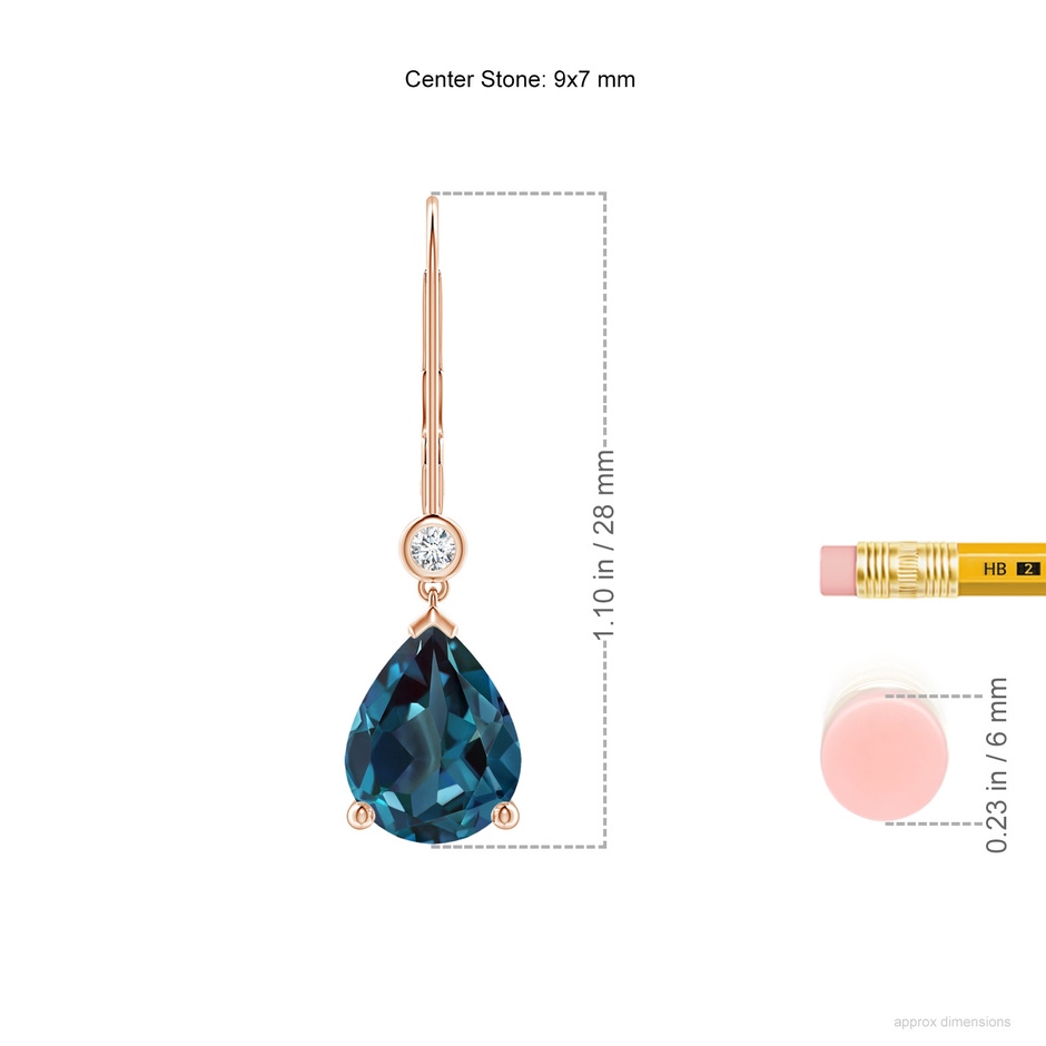 9x7mm Labgrown Pear-Shaped Lab-Grown Alexandrite Leverback Drop Earrings with Diamond in 18K Rose Gold ruler