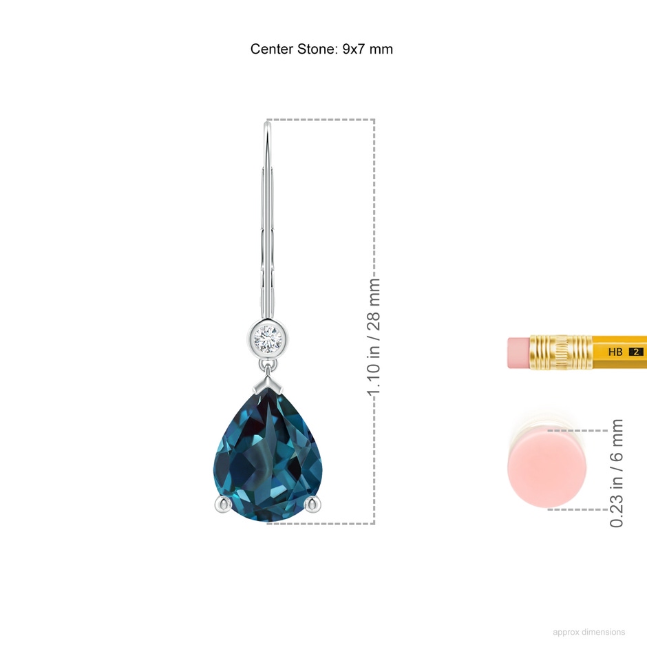 9x7mm Labgrown Pear-Shaped Lab-Grown Alexandrite Leverback Drop Earrings with Diamond in 18K White Gold ruler