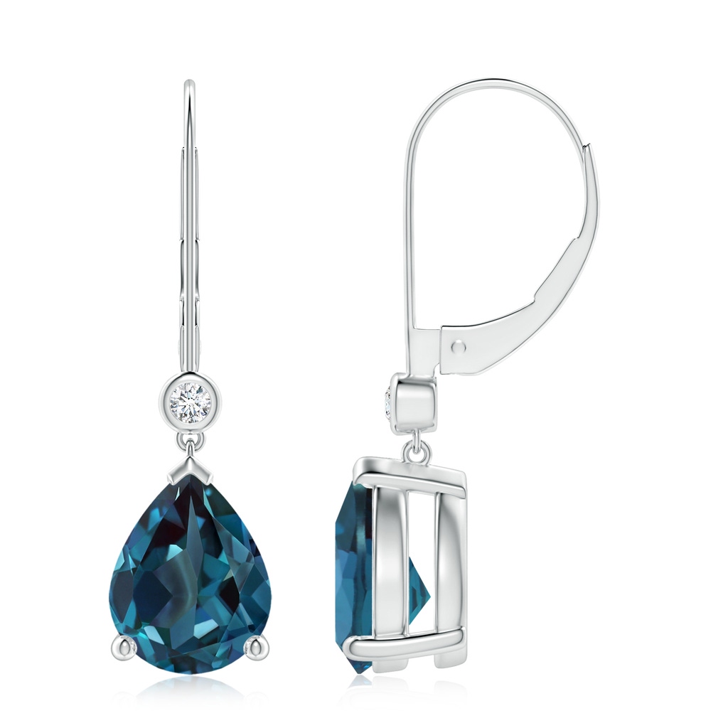 9x7mm Labgrown Pear-Shaped Lab-Grown Alexandrite Leverback Drop Earrings with Diamond in White Gold