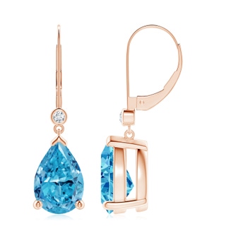 12x8mm Labgrown Pear-Shaped Lab-Grown Fancy Intense Blue Diamond Leverback Drop Earrings in 9K Rose Gold