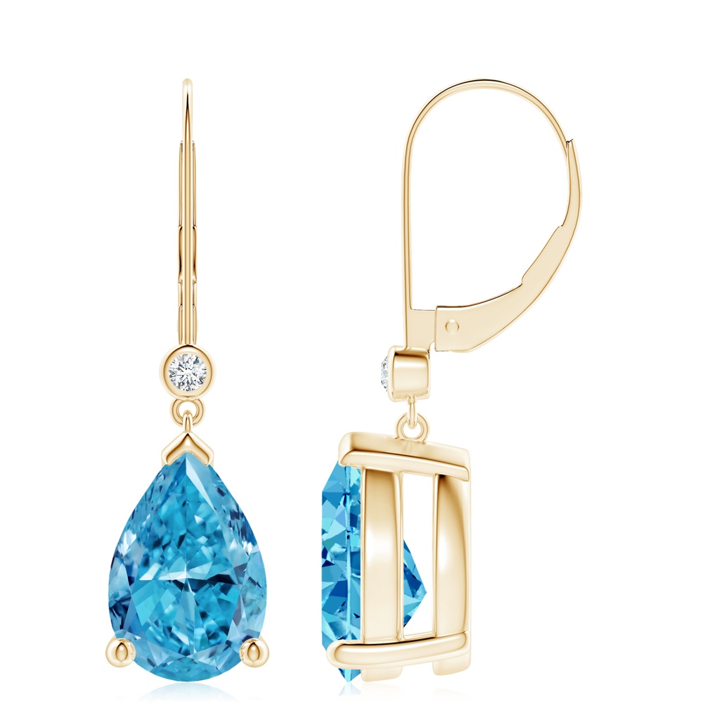 12x8mm Labgrown Pear-Shaped Lab-Grown Fancy Intense Blue Diamond Leverback Drop Earrings in Yellow Gold