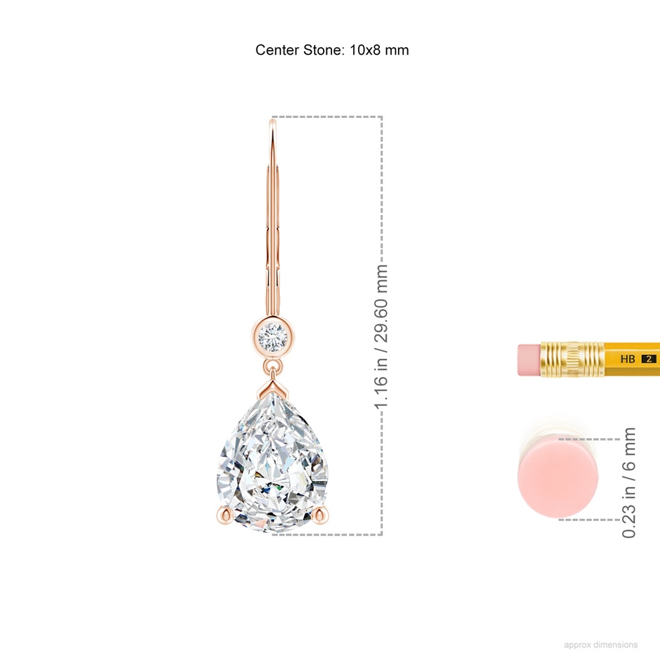 10x8mm FGVS Lab-Grown Pear-Shaped Diamond Leverback Drop Earrings with Diamond Accent in Rose Gold ruler