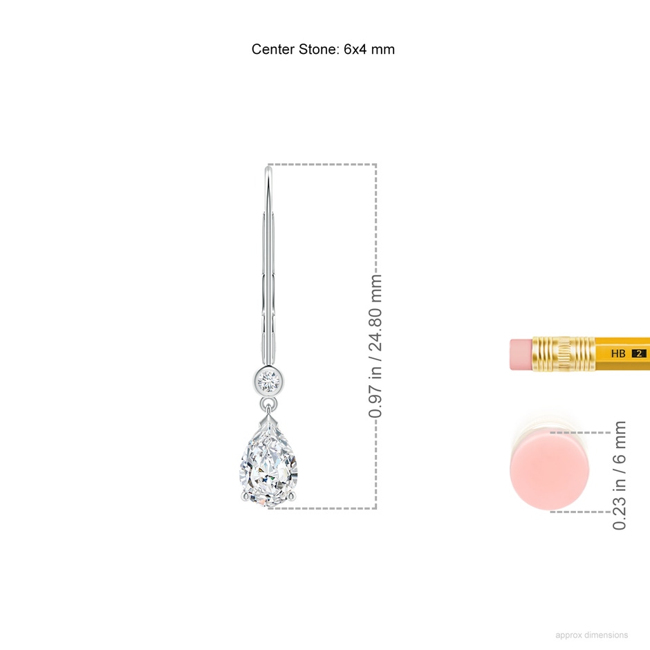 6x4mm FGVS Lab-Grown Pear-Shaped Diamond Leverback Drop Earrings with Diamond Accent in P950 Platinum ruler