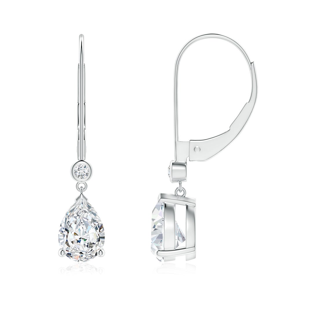 7x5mm FGVS Lab-Grown Pear-Shaped Diamond Leverback Drop Earrings with Diamond Accent in White Gold