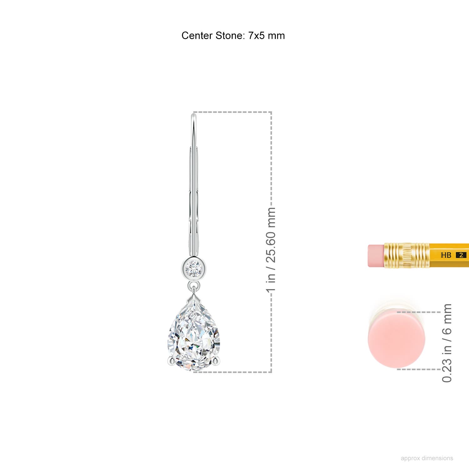 7x5mm FGVS Lab-Grown Pear-Shaped Diamond Leverback Drop Earrings with Diamond Accent in White Gold - ruler
