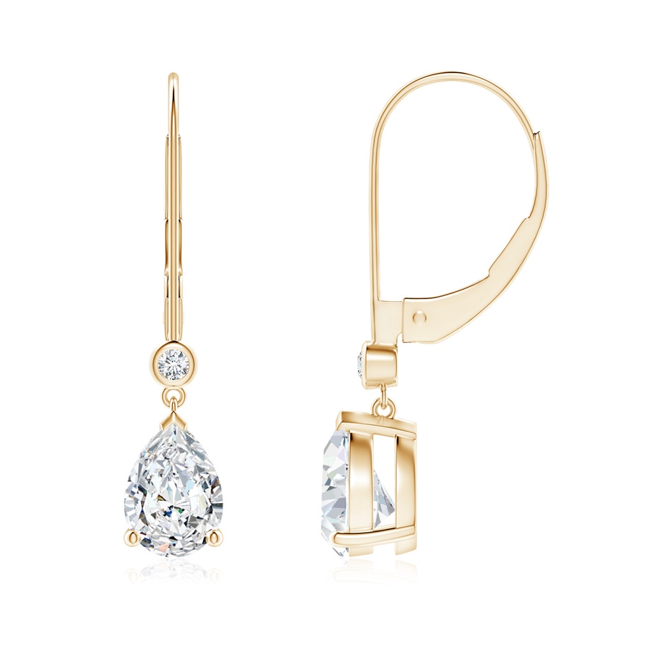7x5mm FGVS Lab-Grown Pear-Shaped Diamond Leverback Drop Earrings with Diamond Accent in Yellow Gold 