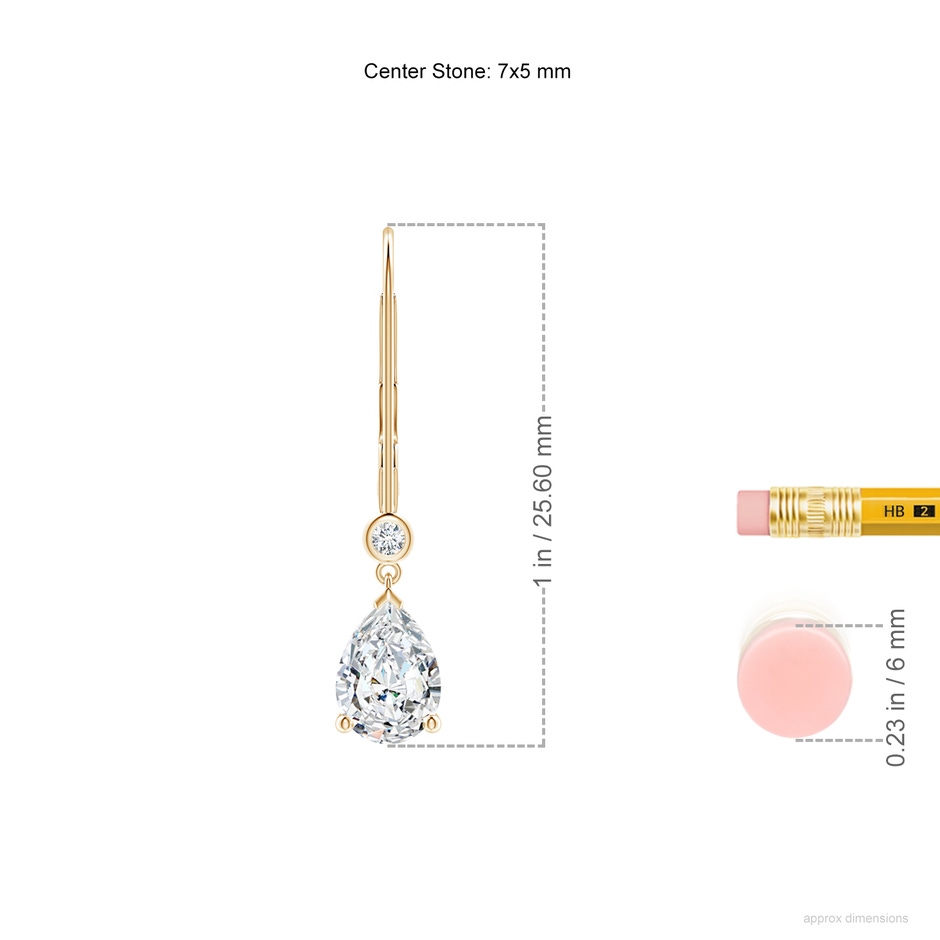 7x5mm FGVS Lab-Grown Pear-Shaped Diamond Leverback Drop Earrings with Diamond Accent in Yellow Gold ruler