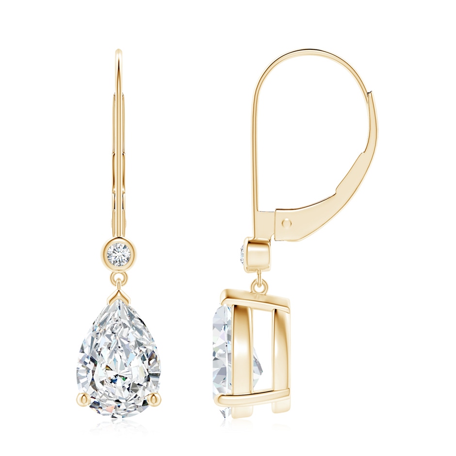 9x6mm FGVS Lab-Grown Pear-Shaped Diamond Leverback Drop Earrings with Diamond Accent in Yellow Gold 
