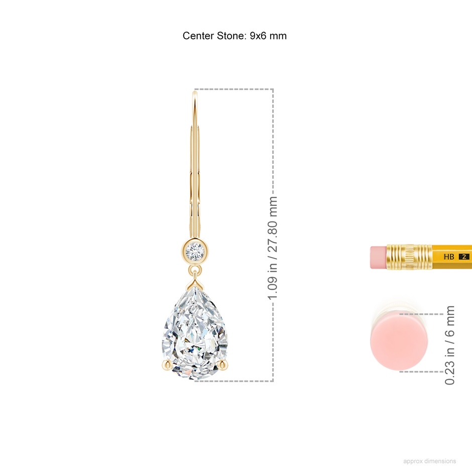 9x6mm FGVS Lab-Grown Pear-Shaped Diamond Leverback Drop Earrings with Diamond Accent in Yellow Gold ruler