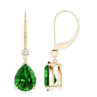 10x8mm Labgrown Lab-Grown Pear-Shaped Emerald Leverback Drop Earrings with Diamond in 10K Yellow Gold