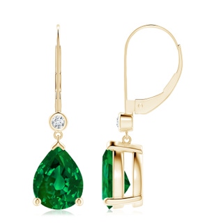 10x8mm Labgrown Lab-Grown Pear-Shaped Emerald Leverback Drop Earrings with Lab Diamond in 10K Yellow Gold