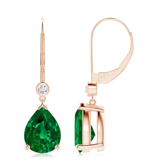 10x8mm Labgrown Lab-Grown Pear-Shaped Emerald Leverback Drop Earrings with Lab Diamond in 18K Rose Gold