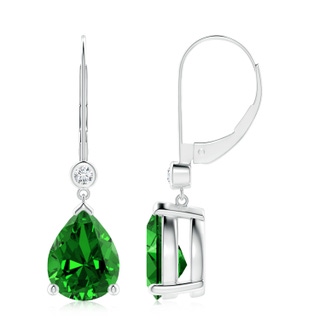 10x8mm Labgrown Lab-Grown Pear-Shaped Emerald Leverback Drop Earrings with Diamond in White Gold
