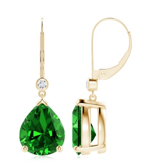 12x10mm Labgrown Lab-Grown Pear-Shaped Emerald Leverback Drop Earrings with Diamond in 10K Yellow Gold