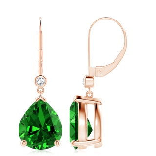 12x10mm Labgrown Lab-Grown Pear-Shaped Emerald Leverback Drop Earrings with Diamond in Rose Gold