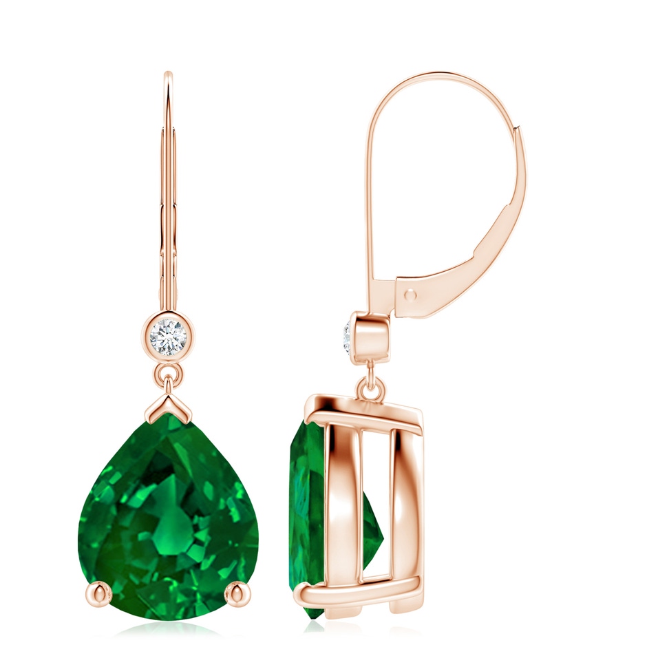 12x10mm Labgrown Lab-Grown Pear-Shaped Emerald Leverback Drop Earrings with Lab Diamond in Rose Gold 