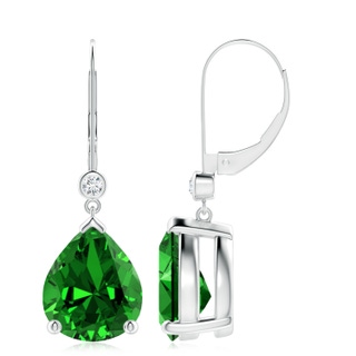 12x10mm Labgrown Lab-Grown Pear-Shaped Emerald Leverback Drop Earrings with Diamond in White Gold