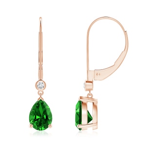 7x5mm Labgrown Lab-Grown Pear-Shaped Emerald Leverback Drop Earrings with Diamond in Rose Gold