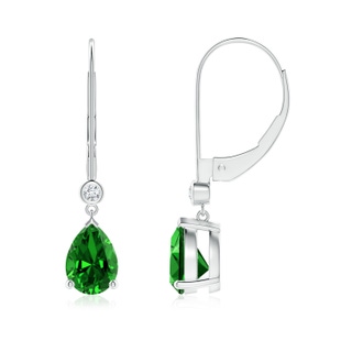 7x5mm Labgrown Lab-Grown Pear-Shaped Emerald Leverback Drop Earrings with Diamond in White Gold