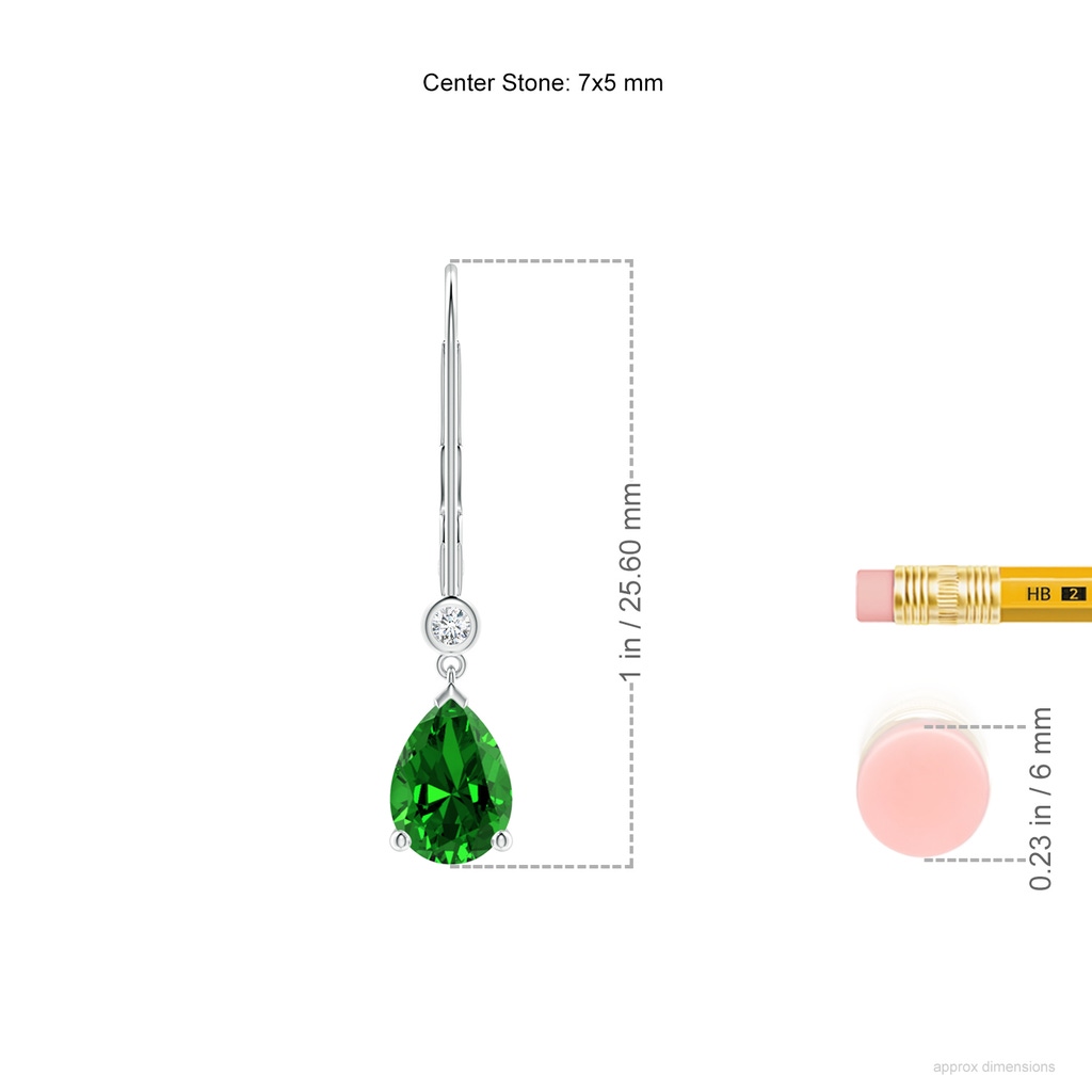 7x5mm Labgrown Lab-Grown Pear-Shaped Emerald Leverback Drop Earrings with Diamond in White Gold ruler